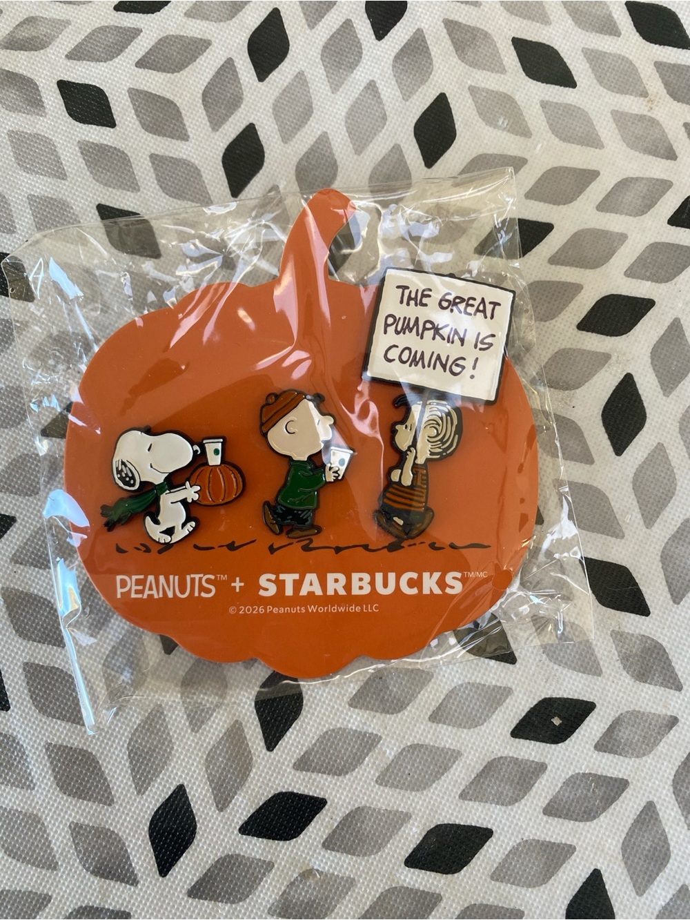 Peanuts Orange Pumpkin Pin Featuring Snoopy, Linus & Charlie Brown